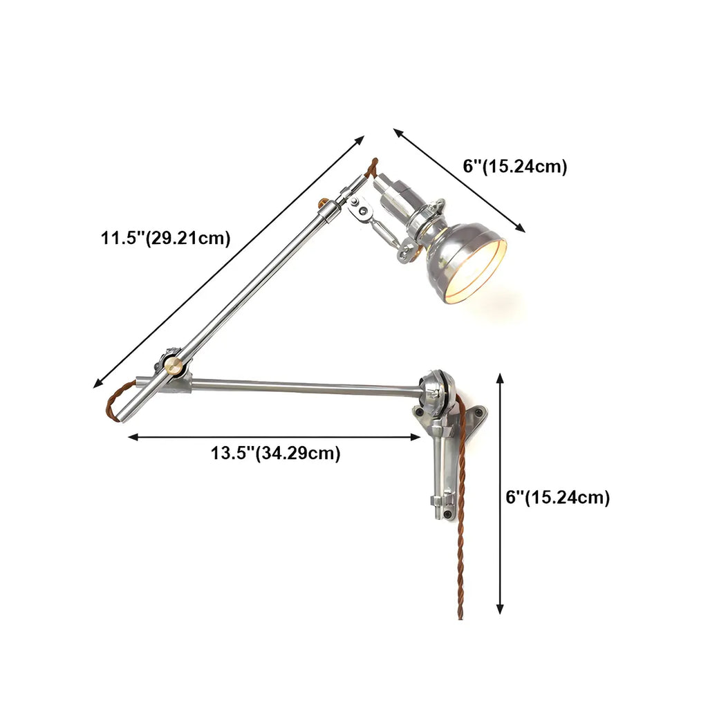 Silver Industrial Metal Adjustable Swing Arm Wall Light