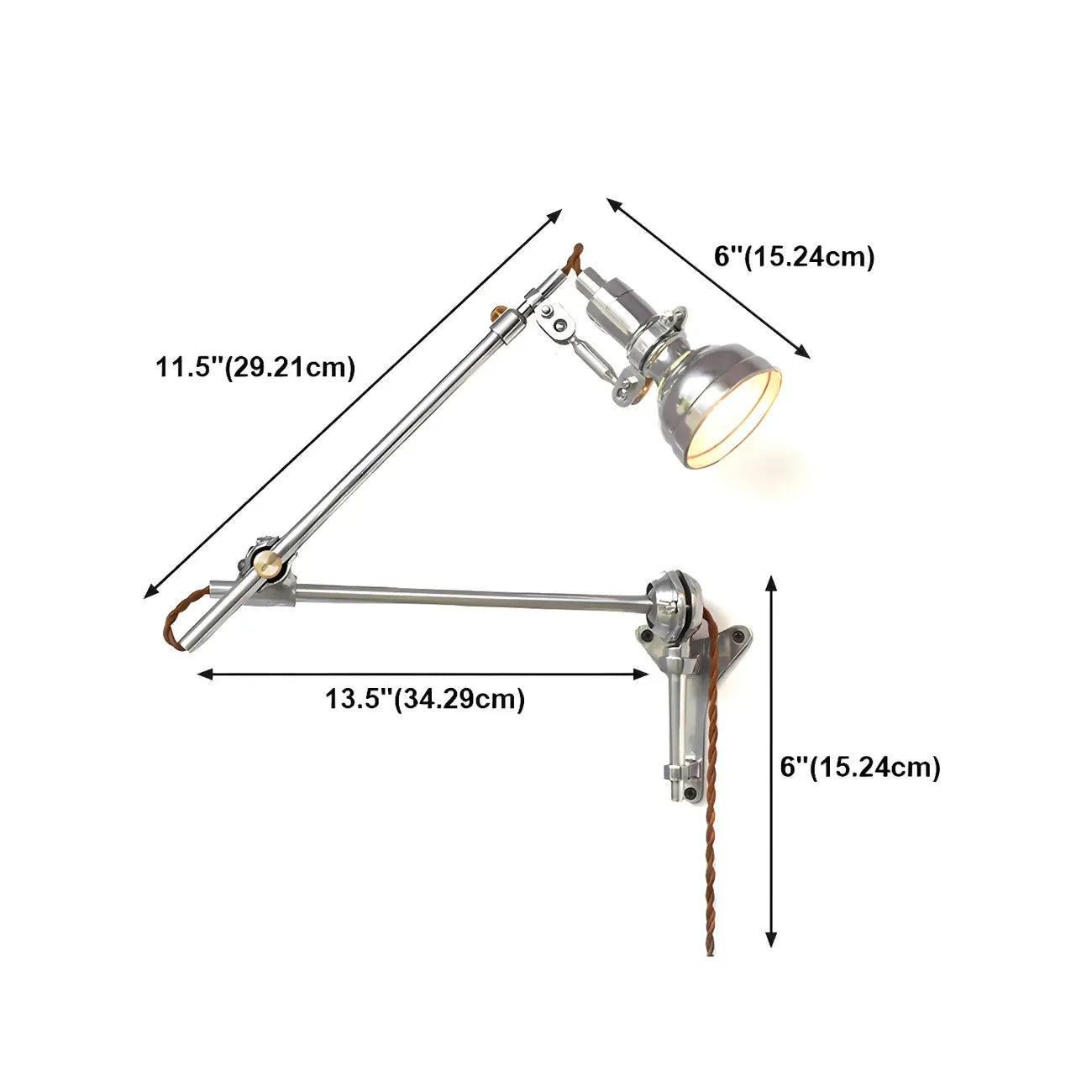Silver Industrial Metal Adjustable Swing Arm Wall Light