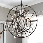 4-Light Industrial Black Iron Chandelier with Crystal