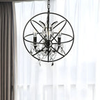 4-Light Industrial Black Iron Chandelier with Crystal