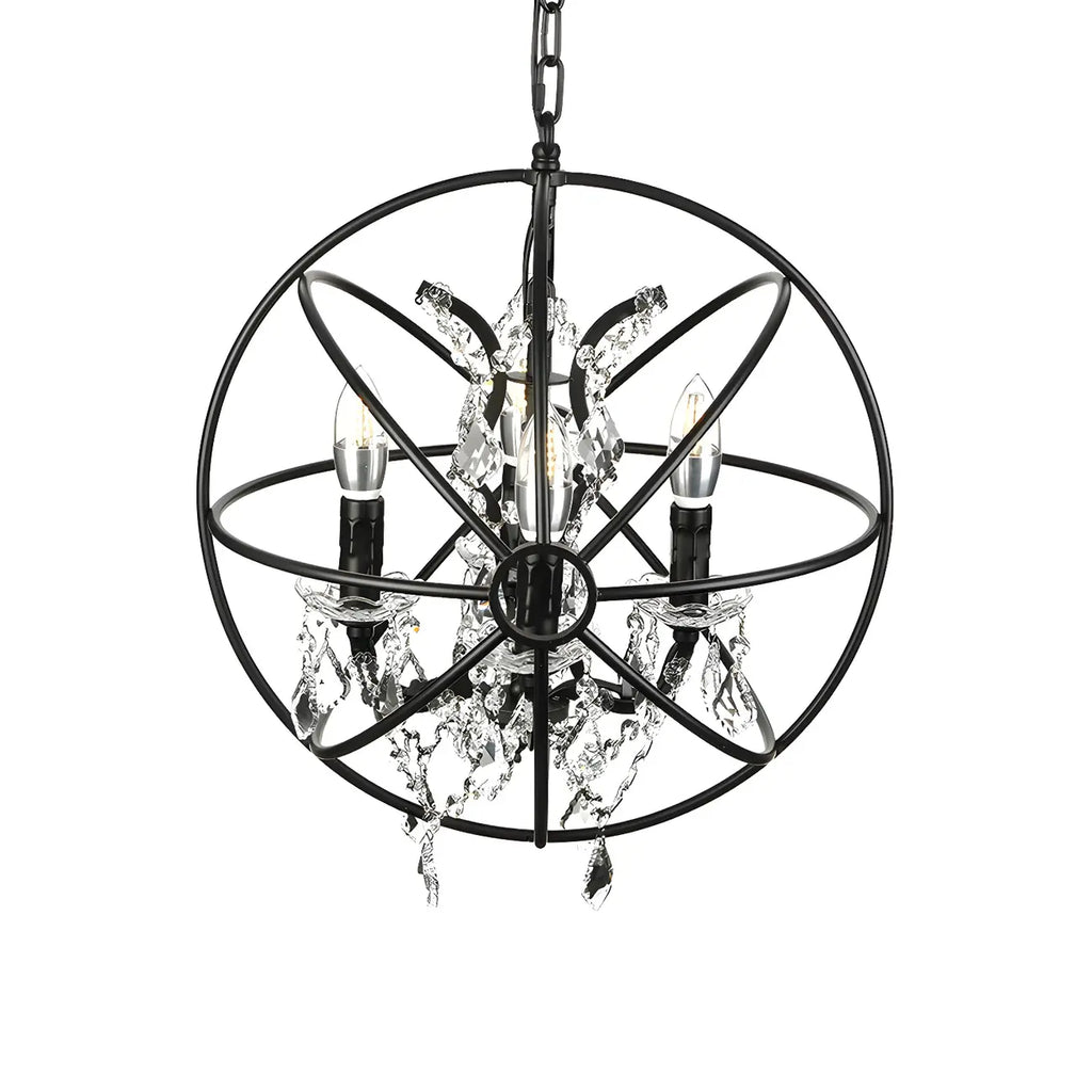 4-Light Industrial Black Iron Chandelier with Crystal