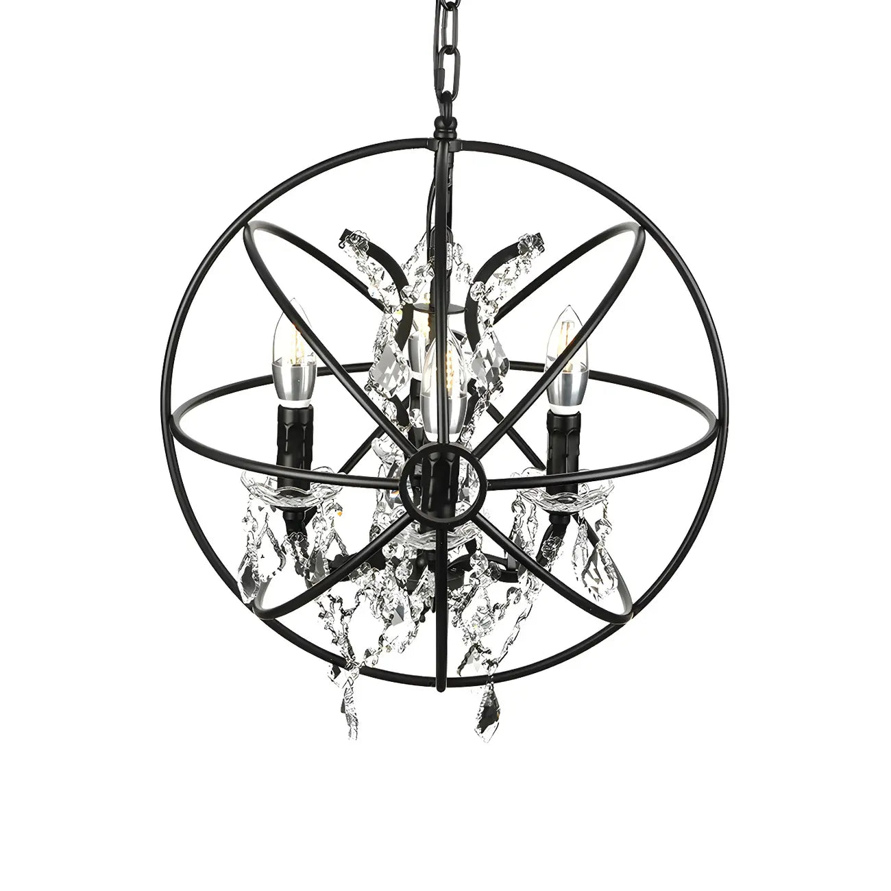 4-Light Industrial Black Iron Chandelier with Crystal