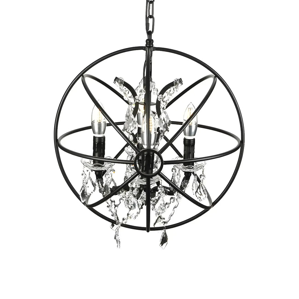 4-Light Industrial Black Iron Chandelier with Crystal