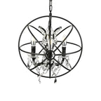 4-Light Industrial Black Iron Chandelier with Crystal