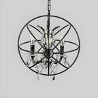 4-Light Industrial Black Iron Chandelier with Crystal
