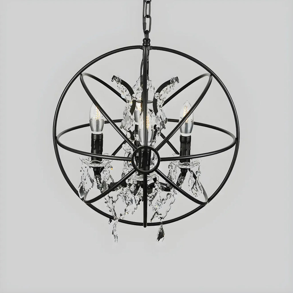 4-Light Industrial Black Iron Chandelier with Crystal