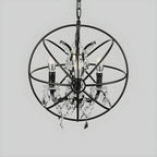 4-Light Industrial Black Iron Chandelier with Crystal