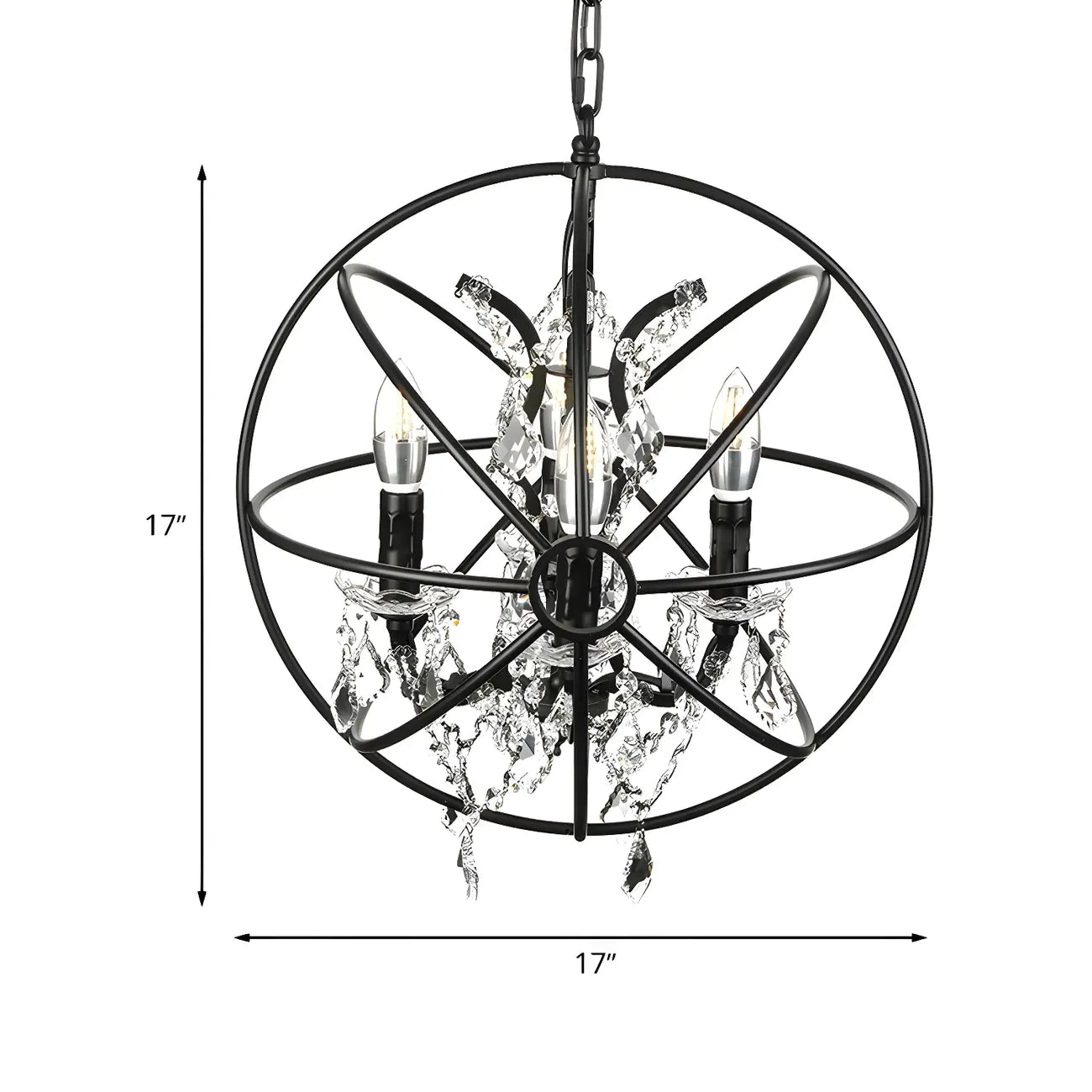 4-Light Industrial Black Iron Chandelier with Crystal