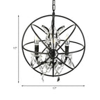 4-Light Industrial Black Iron Chandelier with Crystal