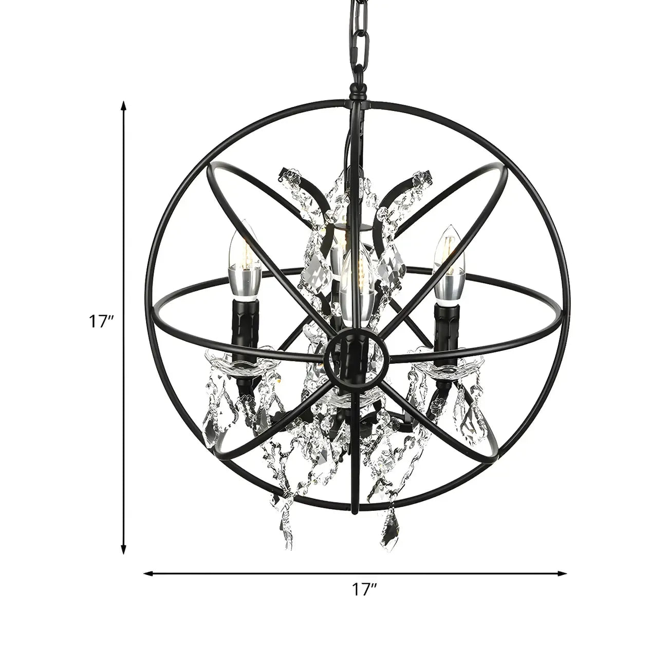 4-Light Industrial Black Iron Chandelier with Crystal