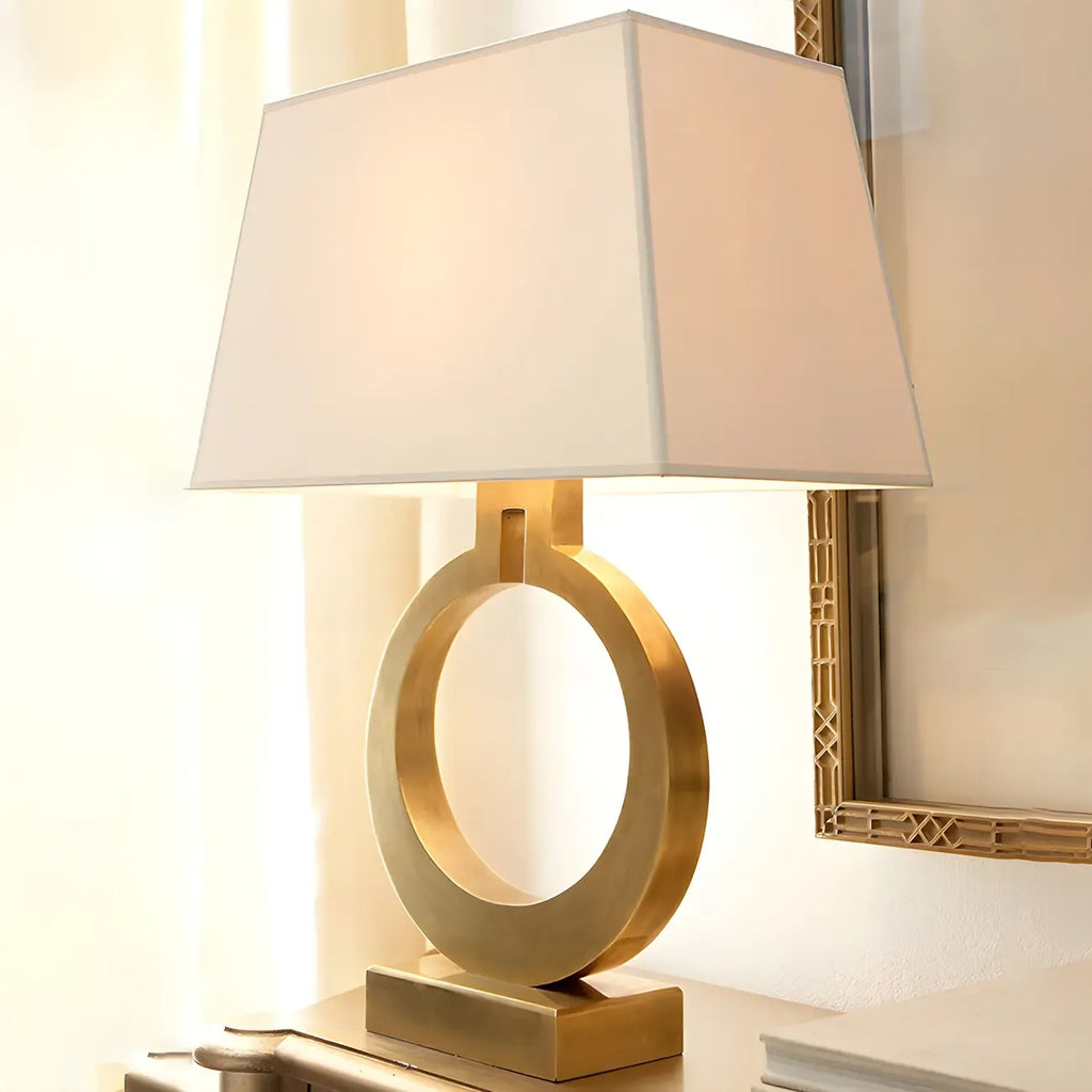 Gold Ring LED Table Lamp Square Base & Rectangle Shade