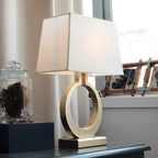 Gold Ring LED Table Lamp Square Base & Rectangle Shade