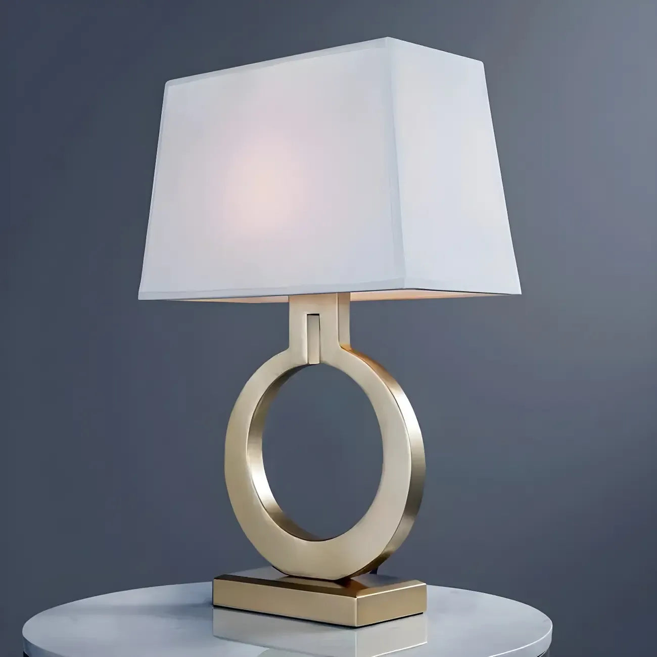 Gold Ring LED Table Lamp Square Base & Rectangle Shade