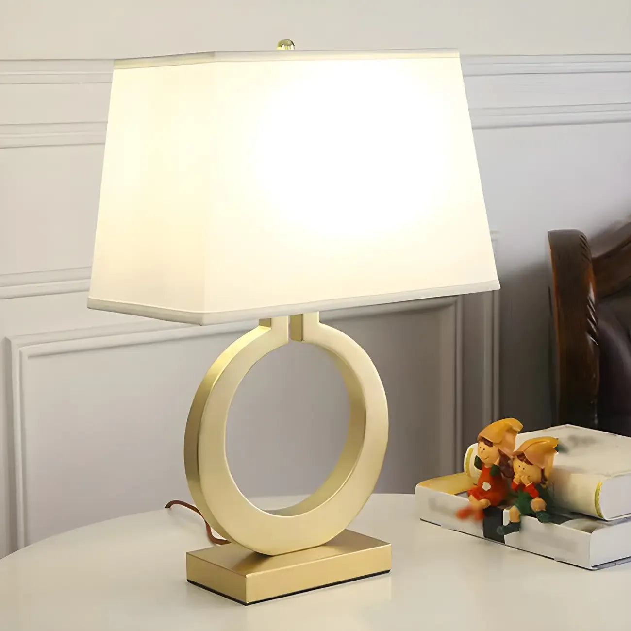 Gold Ring LED Table Lamp Square Base & Rectangle Shade