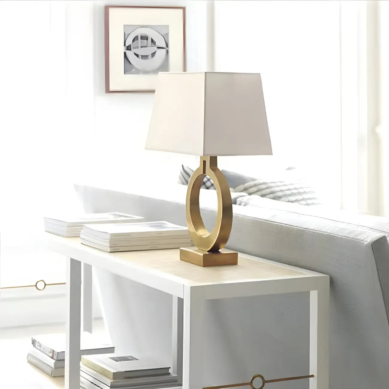 Gold Ring LED Table Lamp Square Base & Rectangle Shade
