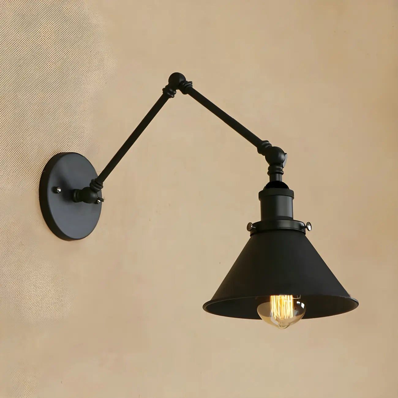 Industrial Metal Black 1-Light Swing Arm Wall Light