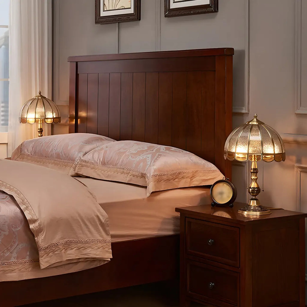 Vintage Luxury Dome Shape Table Lamp Brass and Glass