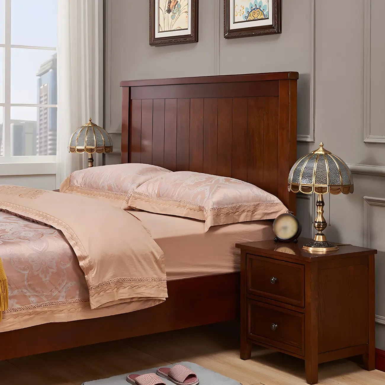 Vintage Luxury Dome Shape Table Lamp Brass and Glass