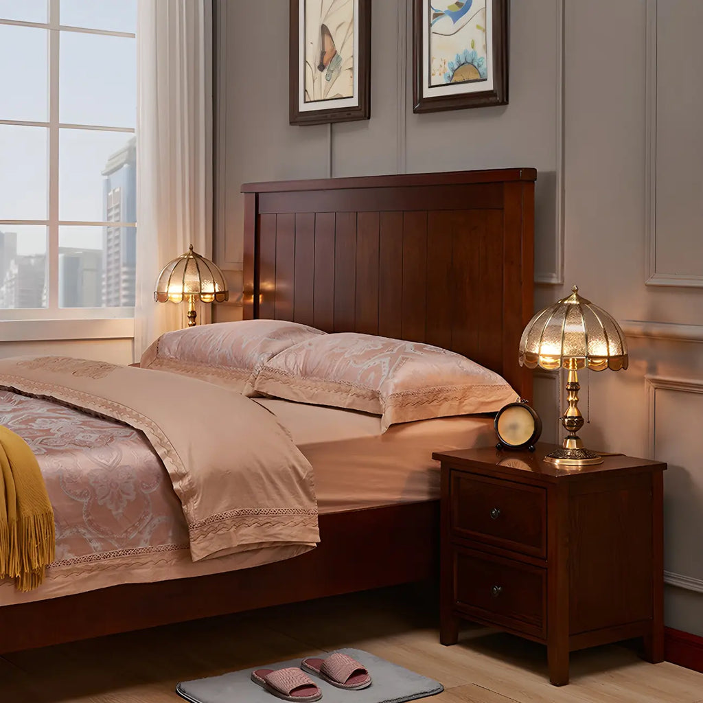Vintage Luxury Dome Shape Table Lamp Brass and Glass
