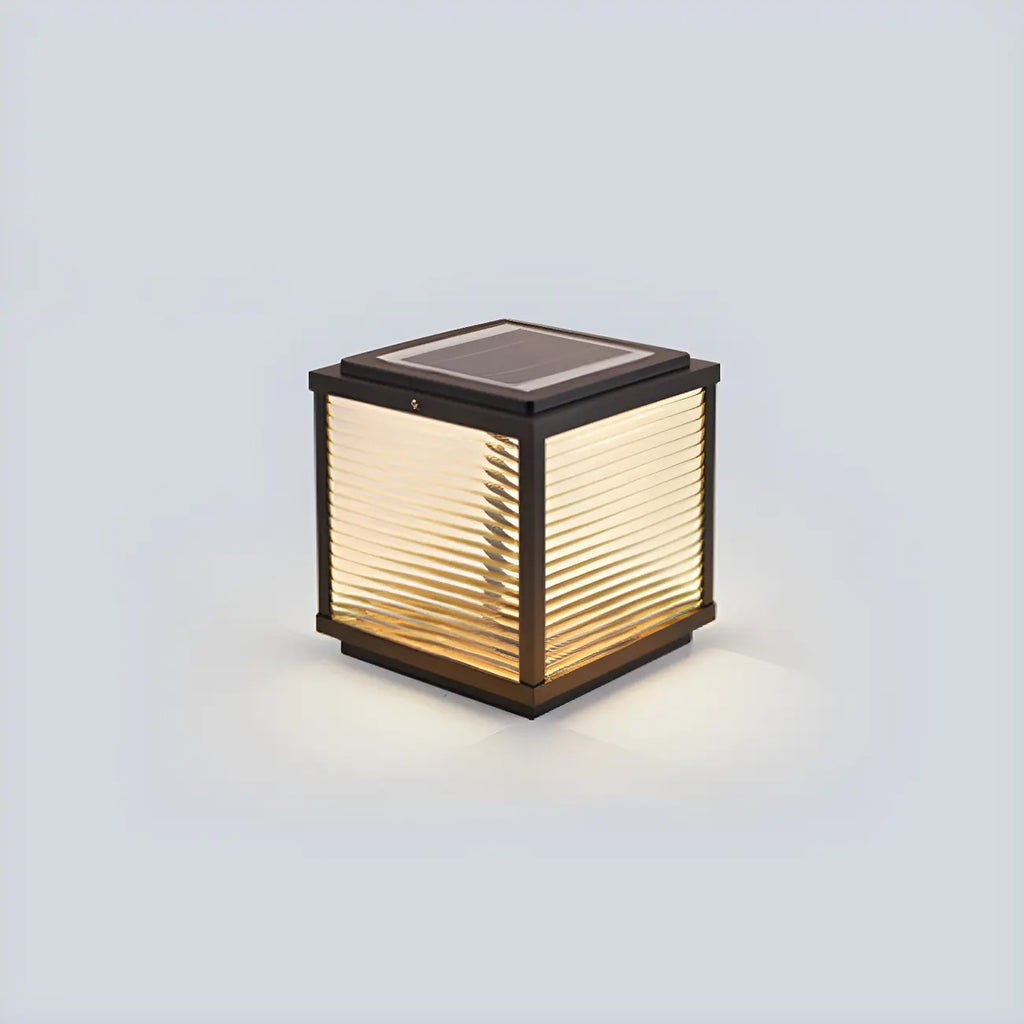 2-Color LED Black Cube Solar Outdoor Post Light