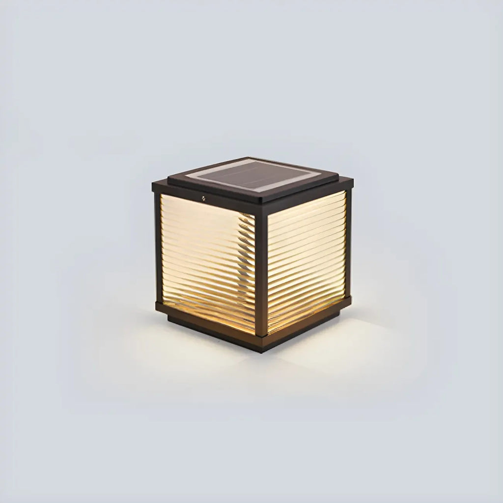 2-Color LED Black Cube Solar Outdoor Post Light