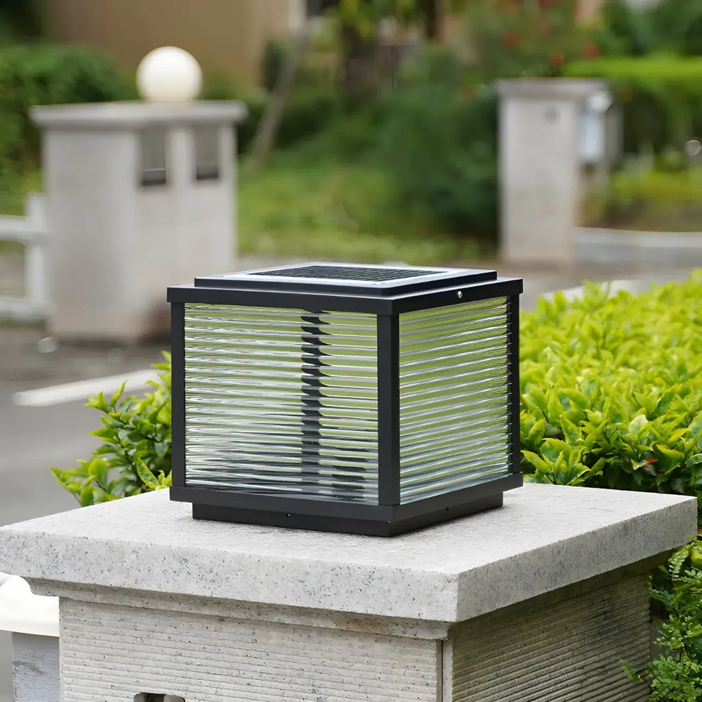 2-Color LED Black Cube Solar Outdoor Post Light