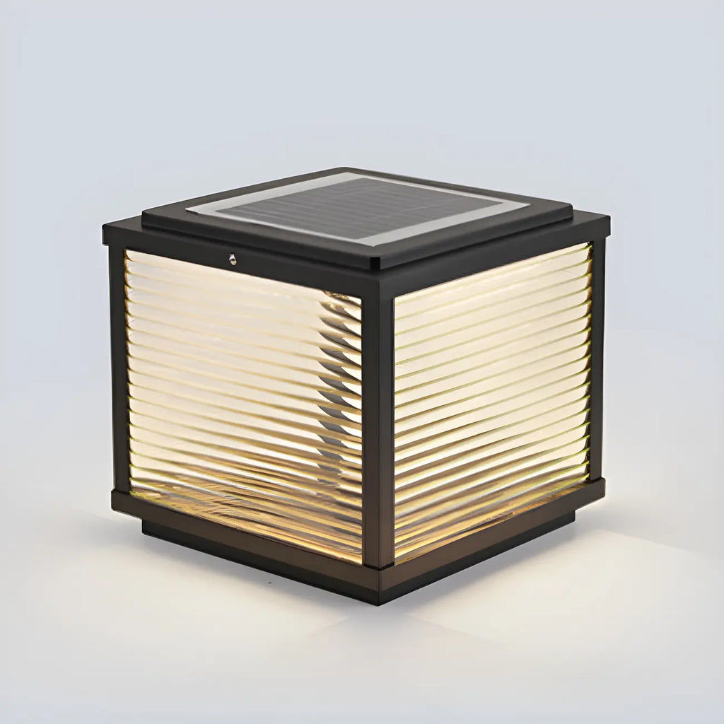 2-Color LED Black Cube Solar Outdoor Post Light