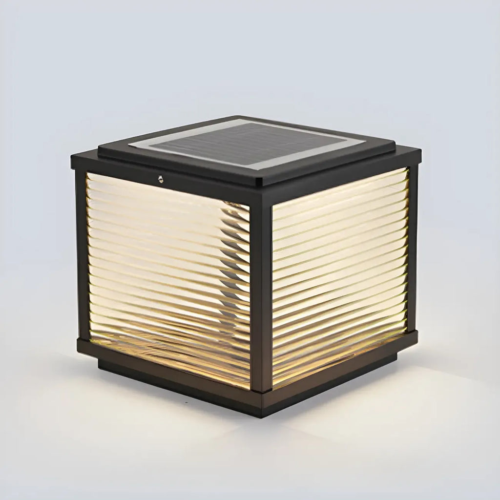 2-Color LED Black Cube Solar Outdoor Post Light