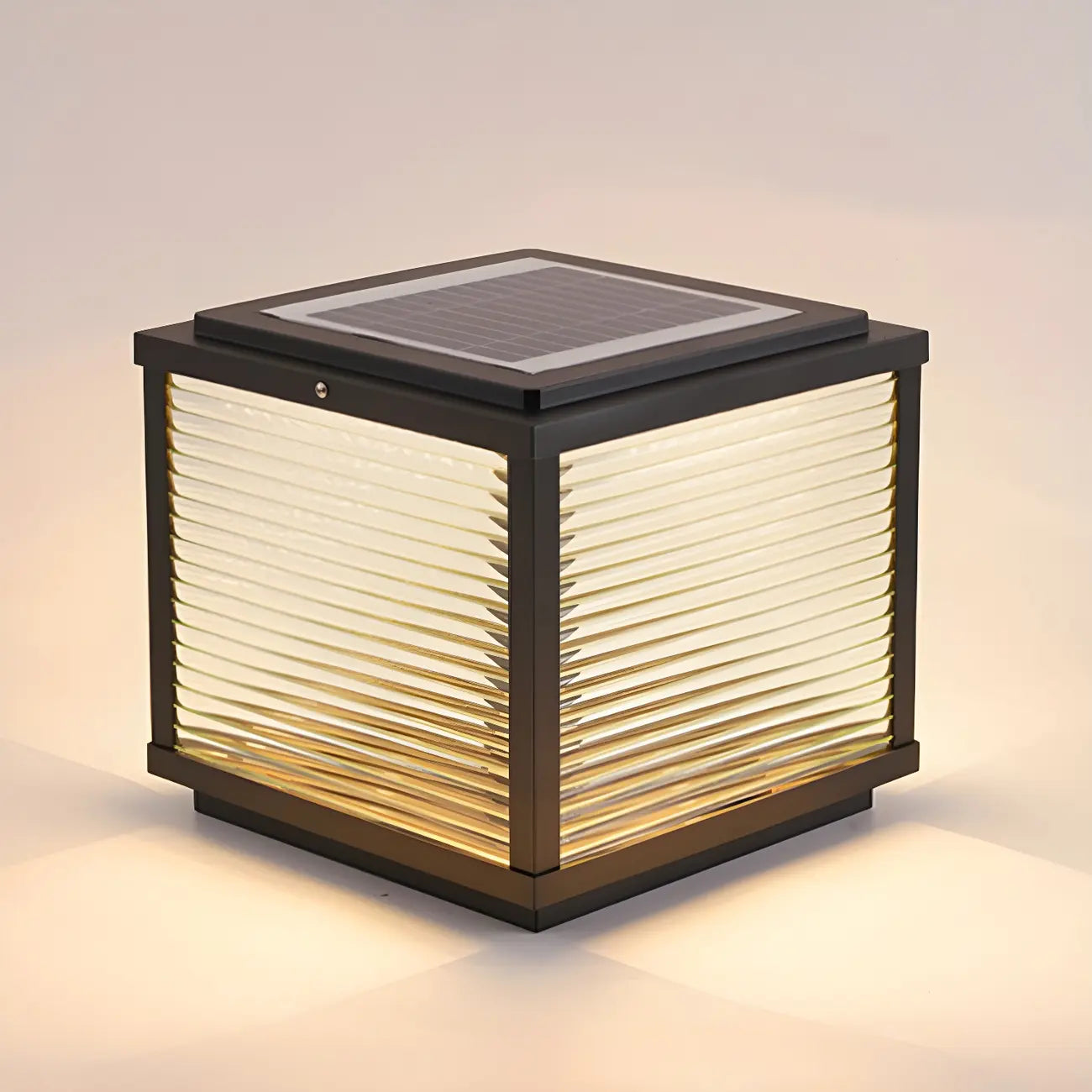 2-Color LED Black Cube Solar Outdoor Post Light