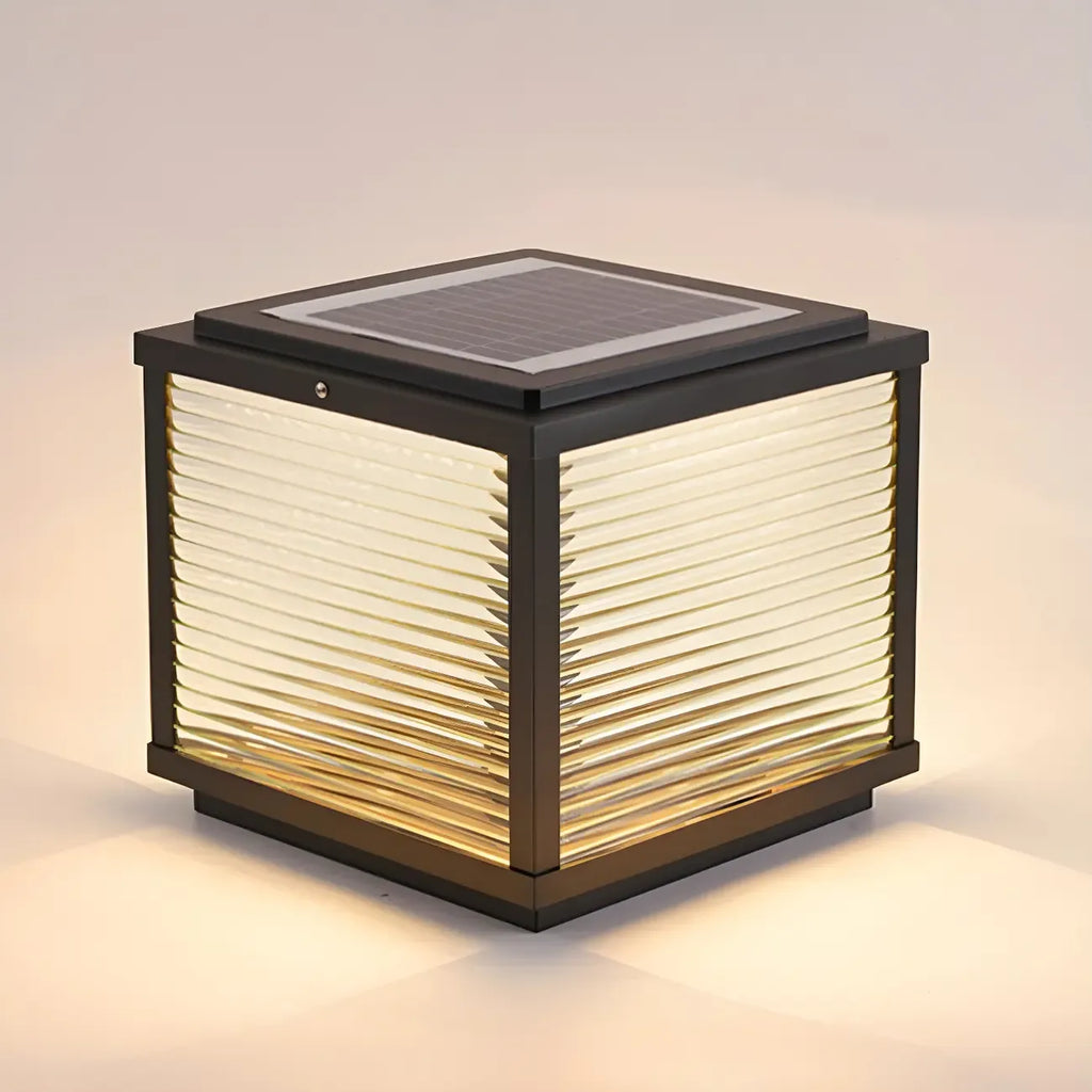 2-Color LED Black Cube Solar Outdoor Post Light