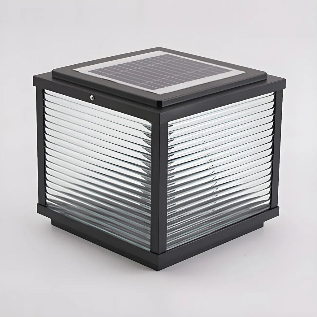 2-Color LED Black Cube Solar Outdoor Post Light