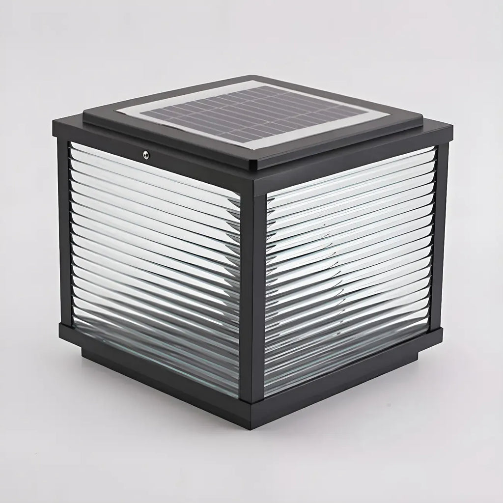 2-Color LED Black Cube Solar Outdoor Post Light