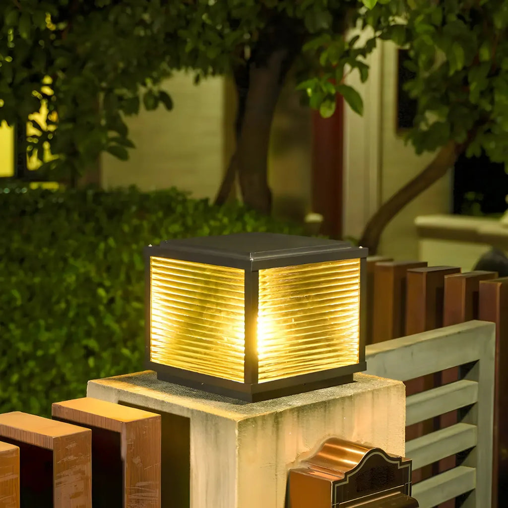 2-Color LED Black Cube Solar Outdoor Post Light
