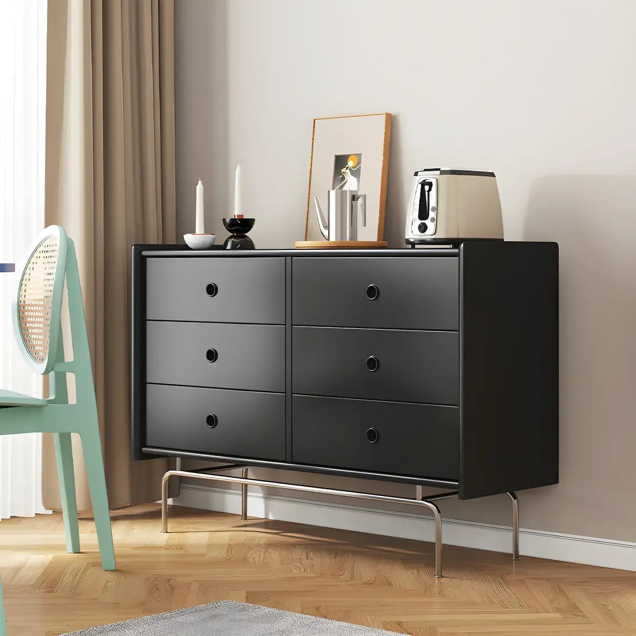 Elegant Grey Wooden Dresser & Chest with Storage