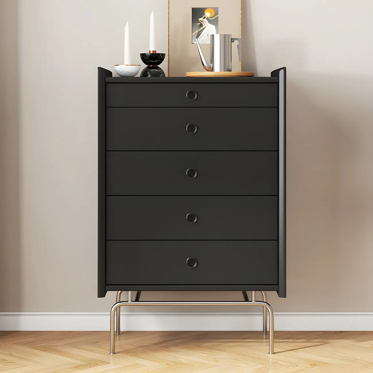 Elegant Grey Wooden Dresser & Chest with Storage