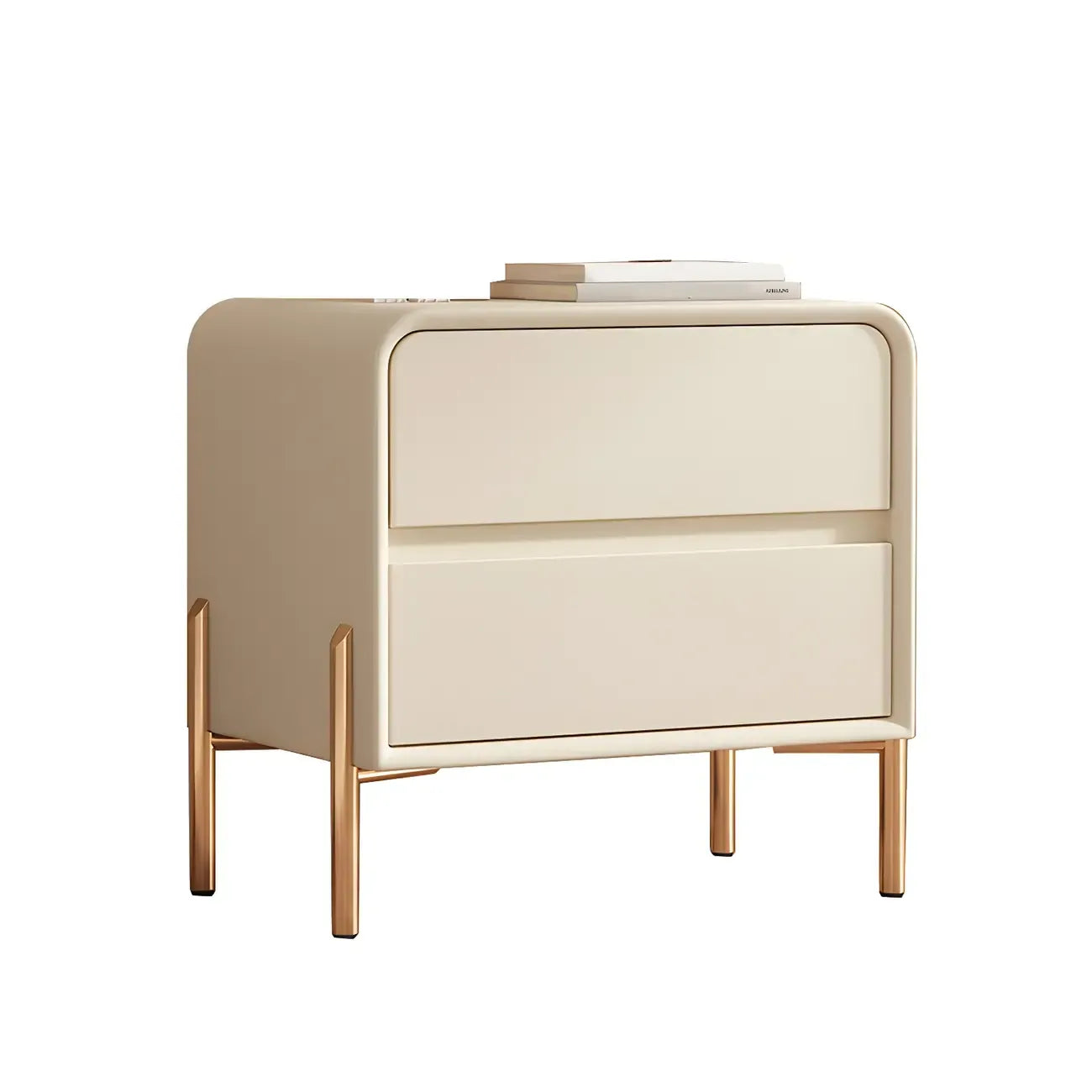 Morandi Short Leather Wood 2 Tiers Nightstand with Legs