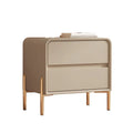 Morandi Short Leather Wood 2 Tiers Nightstand with Legs