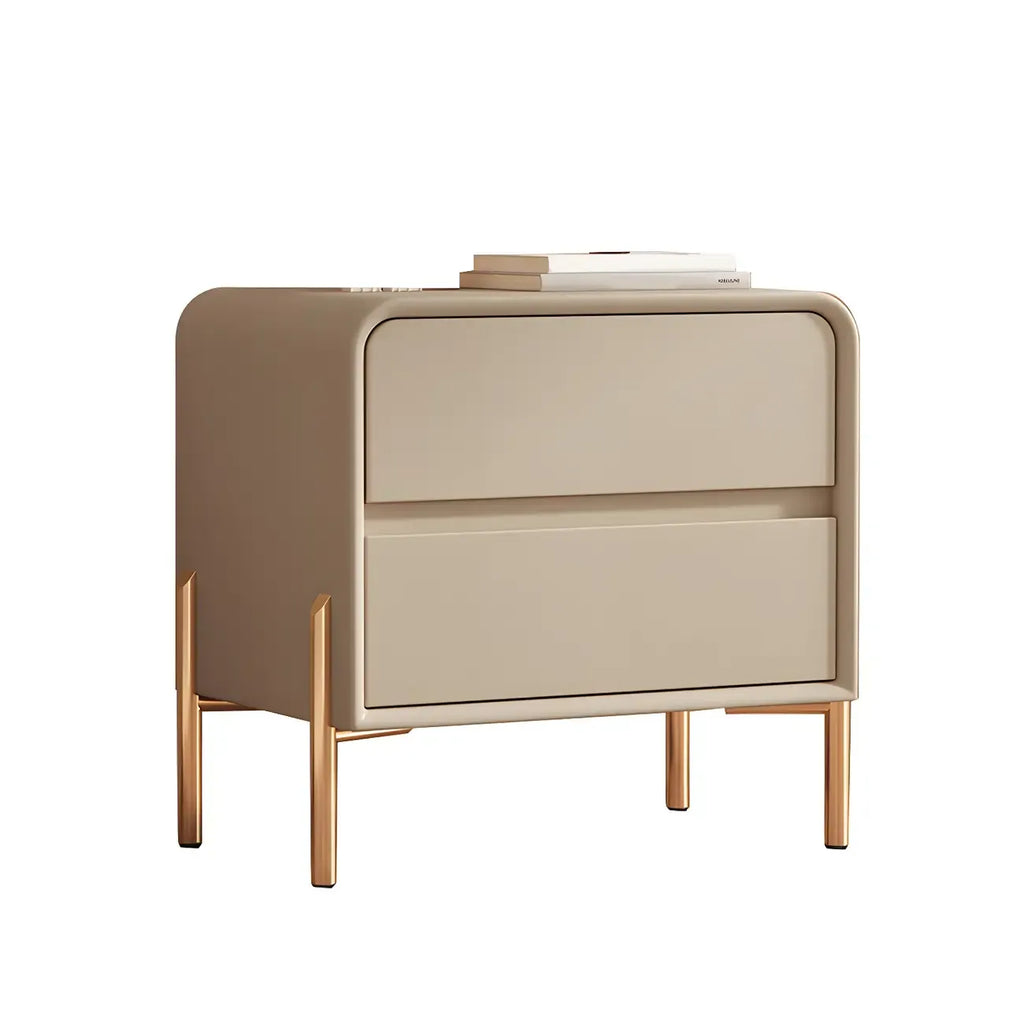 Morandi Short Leather Wood 2 Tiers Nightstand with Legs