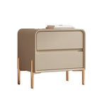 Morandi Short Leather Wood 2 Tiers Nightstand with Legs