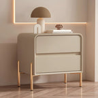 Morandi Short Leather Wood 2 Tiers Nightstand with Legs