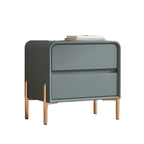 Morandi Short Leather Wood 2 Tiers Nightstand with Legs