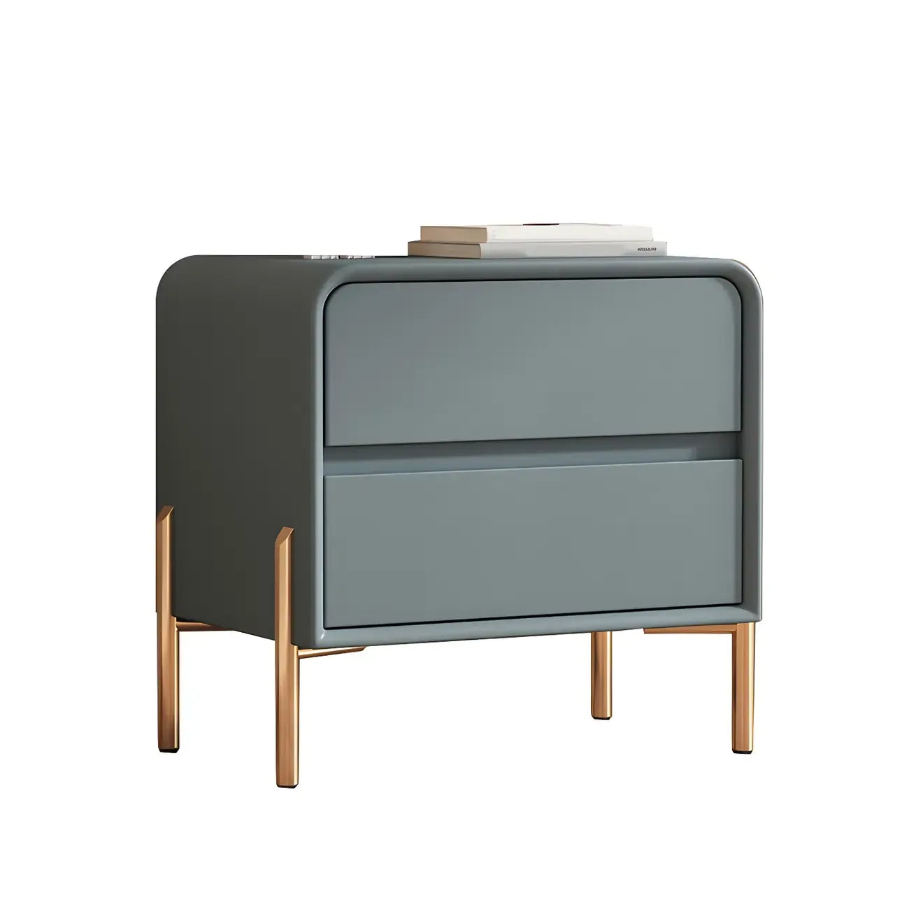 Morandi Short Leather Wood 2 Tiers Nightstand with Legs