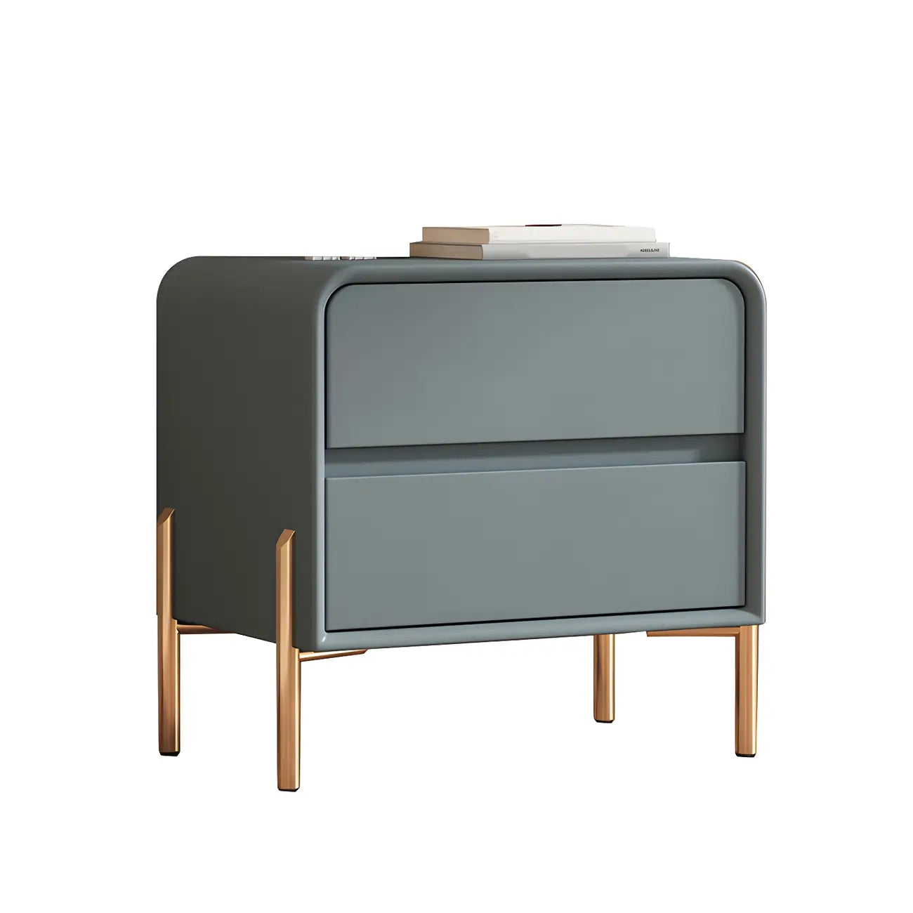 Morandi Short Leather Wood 2 Tiers Nightstand with Legs