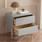 Morandi Short Leather Wood 2 Tiers Nightstand with Legs
