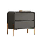 Morandi Short Leather Wood 2 Tiers Nightstand with Legs