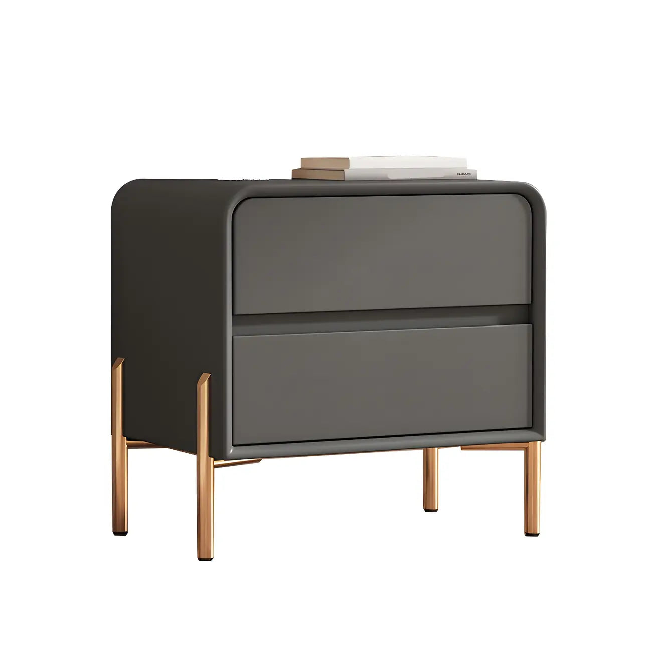 Morandi Short Leather Wood 2 Tiers Nightstand with Legs