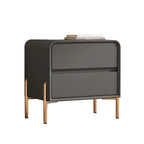 Morandi Short Leather Wood 2 Tiers Nightstand with Legs