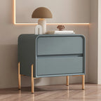 Morandi Short Leather Wood 2 Tiers Nightstand with Legs