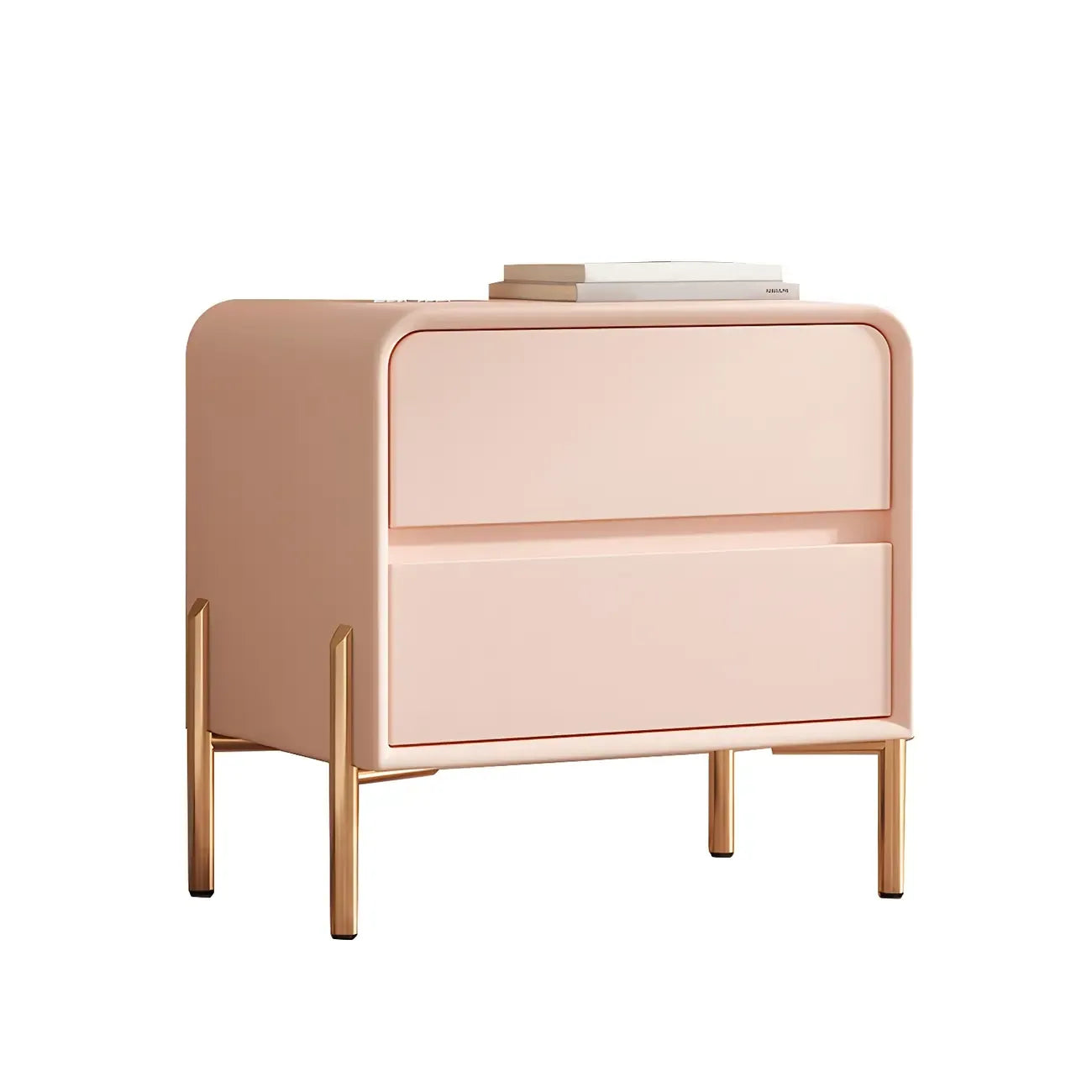 Morandi Short Leather Wood 2 Tiers Nightstand with Legs