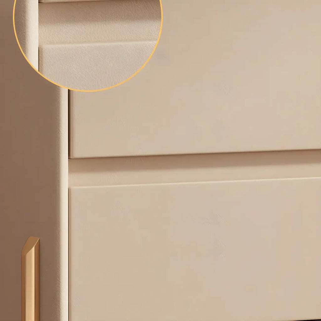 Morandi Short Leather Wood 2 Tiers Nightstand with Legs
